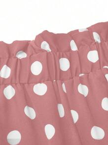 SHEIN Clasi Plus Size Women's Casual Polka Dot Wide Leg Pants With Frill Waist - Pink - View 5
