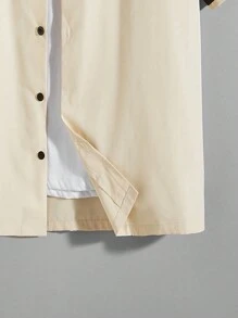 ROMWE MEN Prep 男式字母图案棒球领衬衫，学校 - 杏色 - 查看 3