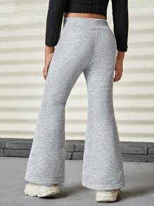 SHEIN Young Girl Solid High Waist Flare Leg Sweatpants For Summer / Fall Outdoor Activities,Casual & Daily Wear & School Daily Flared Sweatpantsflare Sweatpantsflare Sweat Pantswide Leg Sweatpants
