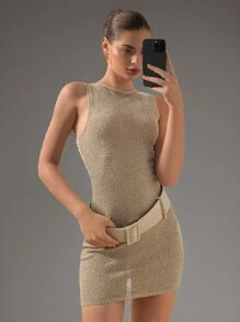 Forever 21 休闲秋季女士绷带连衣裙茶会连衣裙 - 駝色 - 查看 1