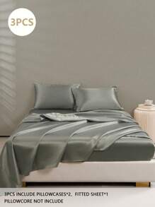 Satin Sheet Set - Light Grey - View 2