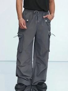 Manfinity VCAY 男士時尚鬆身簡約休閒編織褲，適合日常穿著 - 深灰色 - 查看 4