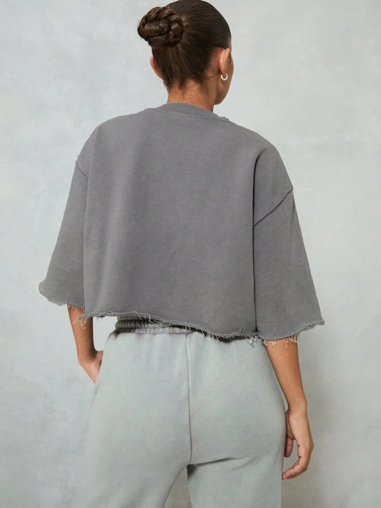 SUMWON WOMEN Washed Boxy Sleeves Crop T-Shirt With Raw Hem