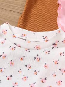 SHEIN Elladie kids 4件套女童圆领荷叶边短袖休闲T恤，夏季假日 - 彩色 - 查看 5