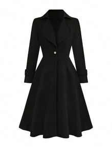 SHEIN Clasi 大码女式冬季纯色缺口领长袖单扣优雅羊毛大衣