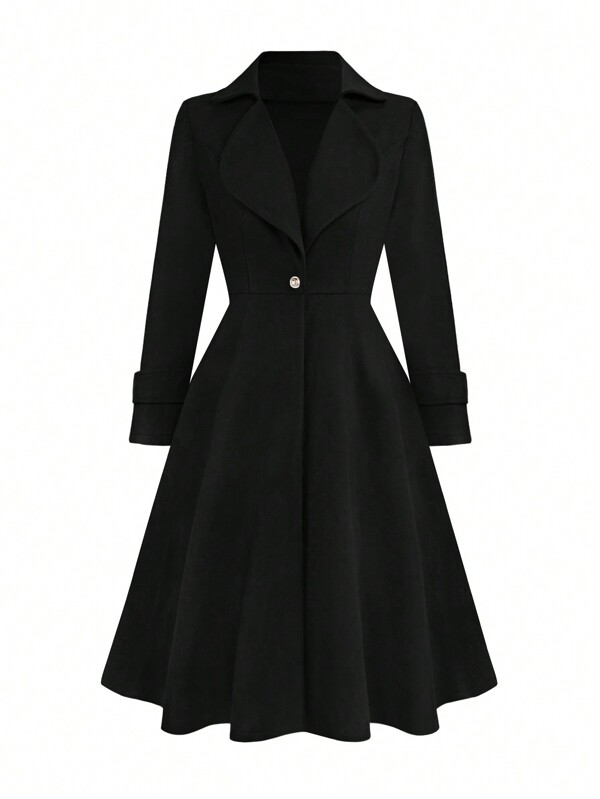SHEIN Clasi Übergröße Damen Winter Einfarbig Revers Langarm Einknopf Eleganter Wollmantel