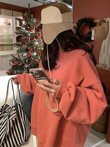 DAZY Women's Loose Letter Print Crew Neck Sweatshirt,Long Sleeve Tops,Fall Clothes - Burnt Orange - View 2