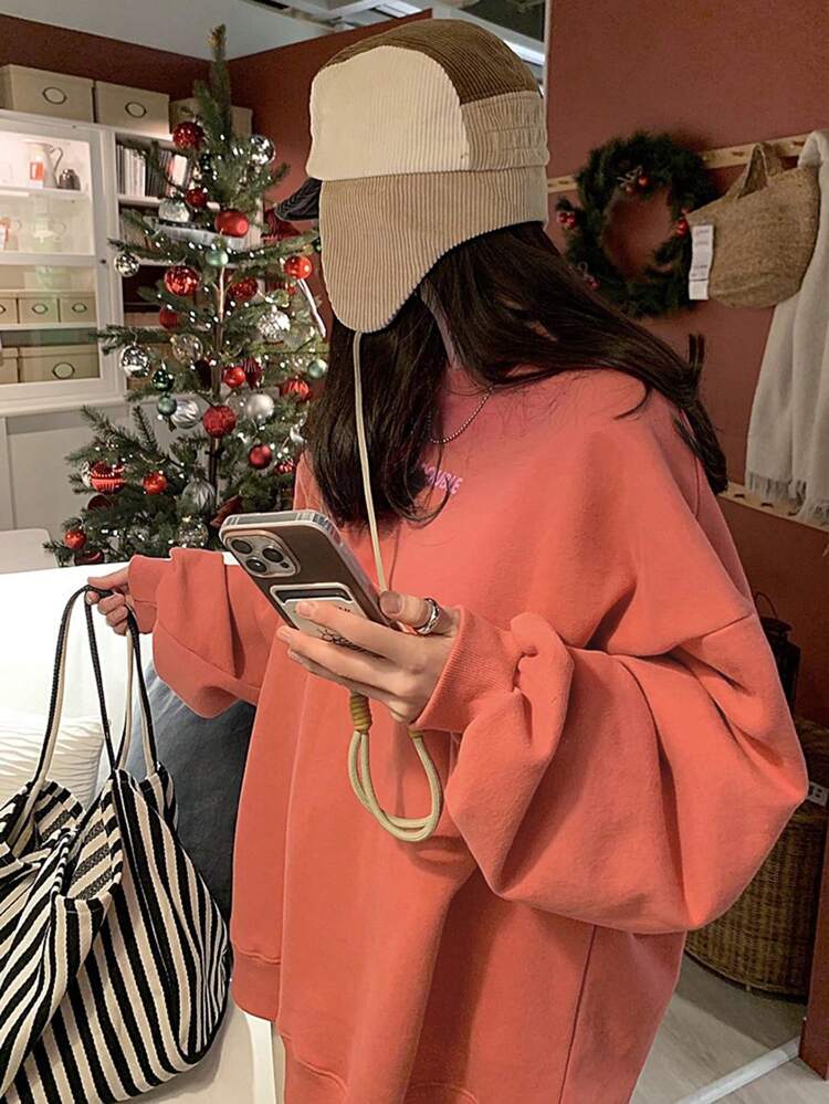 Women's Loose Letter Print Crew Neck Sweatshirt,Long Sleeve Tops,Fall Clothes