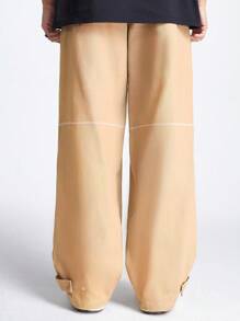 Manfinity NXTstreet Men's Solid Color Zipper Button Casual Straight Pants - Khaki - View 3