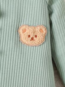 男婴可爱熊刺绣前系带长袖连体裤 - 綠色 - 查看 5