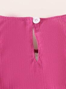SHEIN Bộ đồ liền thân dài tay cổ tròn họa tiết hoa 3D cho bé gái - Màu Hồng Tươi - Xem 3
