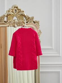 女婴纯色正面纽扣开衫，秋季 - 綠色 - 查看 2