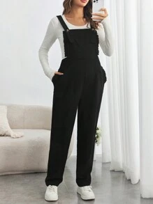 SHEIN Maternity Frill Trim Pocket Front Cord Overalls