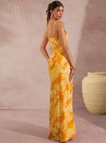 L'Amorae Vestido elegante de mujer con estampado floral, cuello en V profundo y sin mangas de largo maxi para el verano - Multicolor - Ver 3