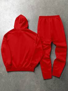 Manfinity Dauomo 大码男士休闲字母印花连帽衫和运动裤套装 - 紅色 - 查看 2