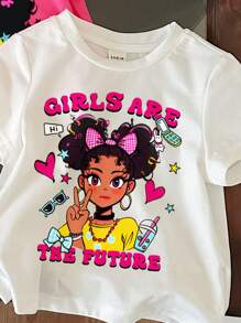 SHEIN Leap Crew Bộ đồ dễ thương cho bé gái/ bạn thân, áo cổ tròn tay ngắn đơn giản tối giản thường ngày cho bé gái, phù hợp cho mùa hè, chứa cotton - Nhiều màu - Xem 5