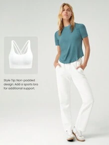 GLOWMODE Modal Soft Ribbed Round Neck Basic Tee Studio Daily Summer - Cadet Blue - View 5