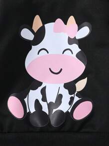 SHEIN Playful Pals 2 件装女婴可爱卡通奶牛印花运动衫和运动裤套装，秋季休闲装