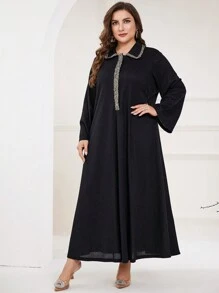 Modelyn Vestido casual de talla grande con parches y tela elástica - Negro - Ver 5