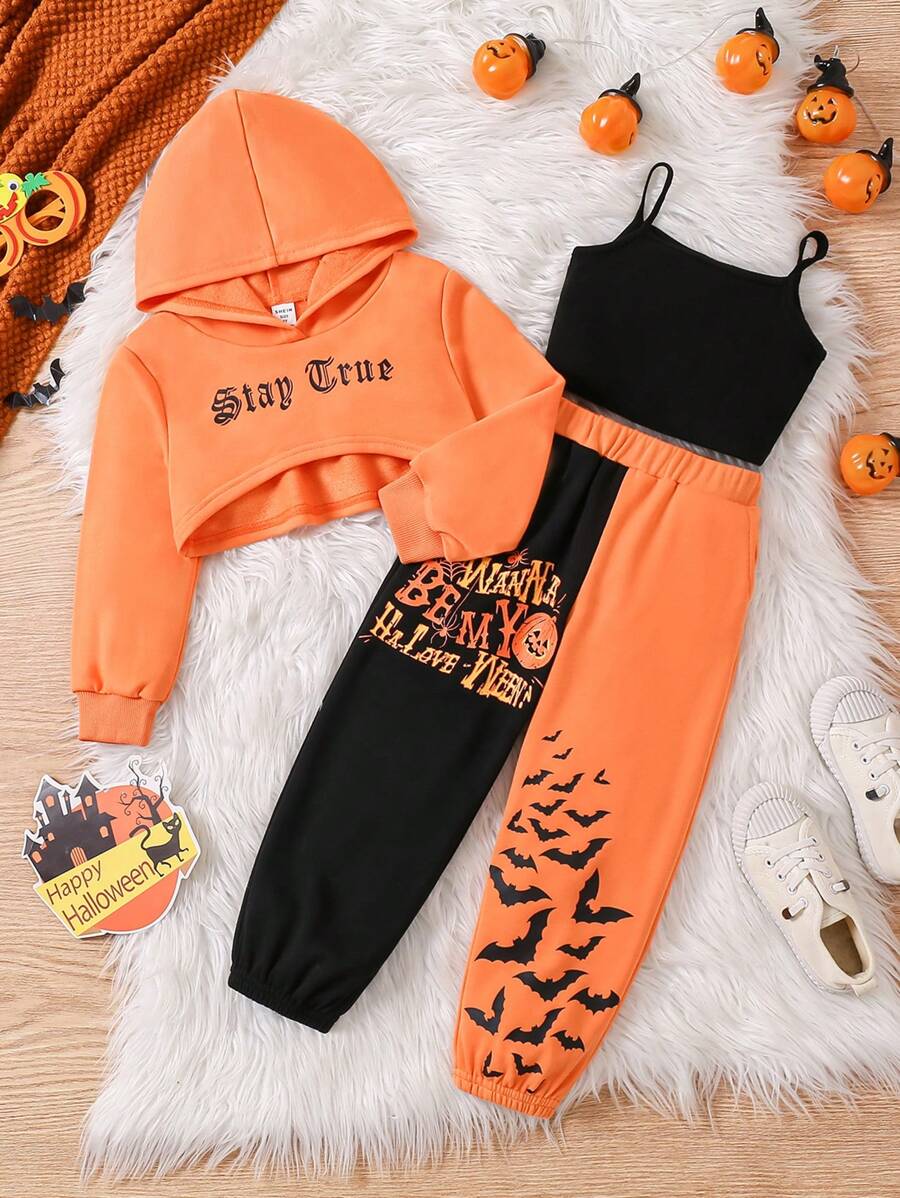 3 piezas/set Jersey de punto para niña joven, top de punto y pantalón holgado de color contrastante - Multicolor - Ver 1