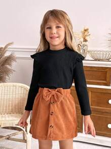SHEIN Bộ 3 áo len tay nhún màu đen cho bé gái, váy nhung kẻ hình bướm và áo len cardigan mềm mại mặc đi làm thường ngày - màu đen - Xem 10