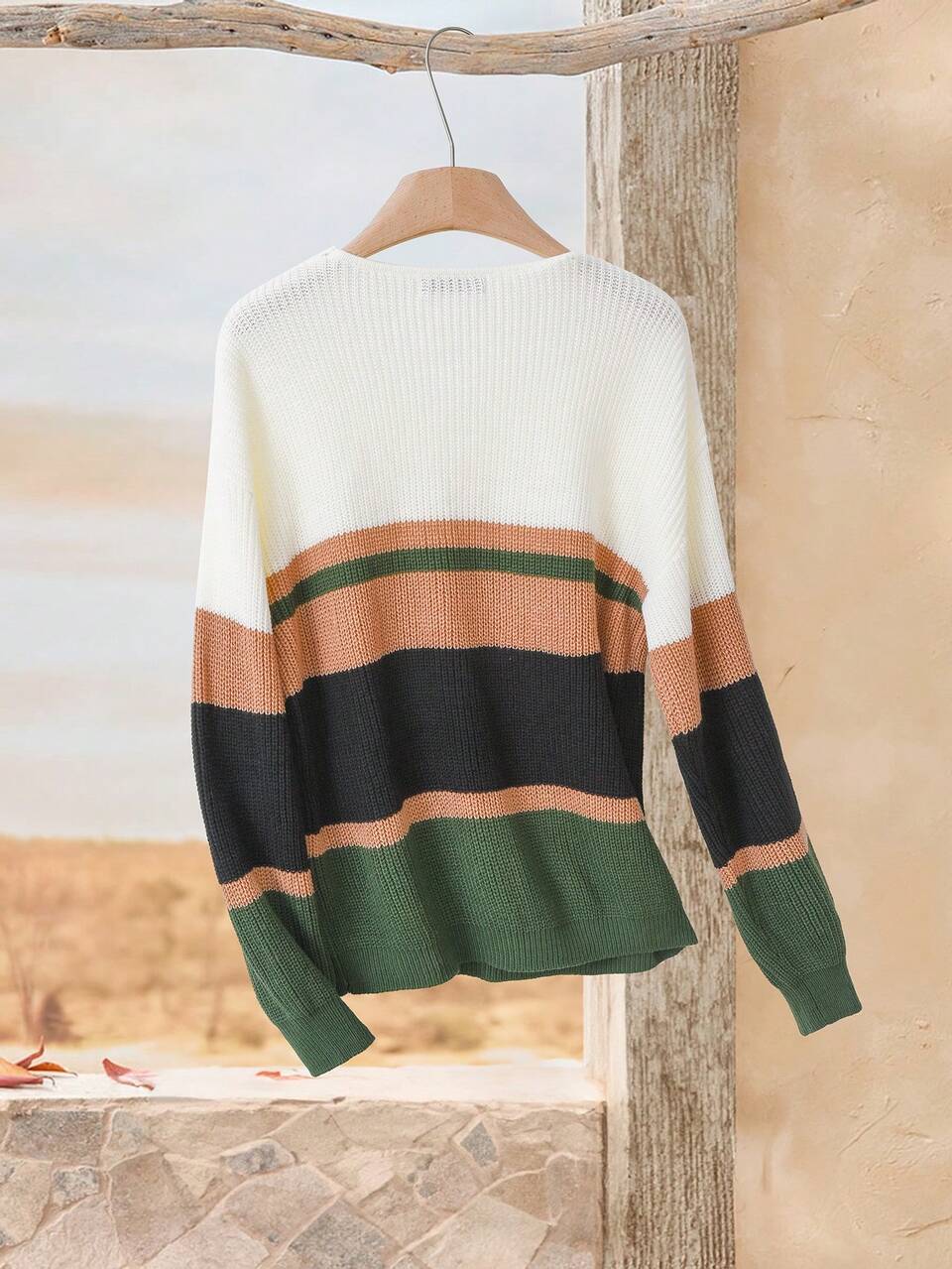 Women's Multi-Color Ombre V-Neck Long Sleeve Sweater