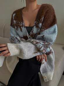 DAZY Áo khoác cardigan dài tay cổ chữ V cài nút phía trước cho nữ, trang phục thường ngày mùa thu - Nhiều màu - Xem 2