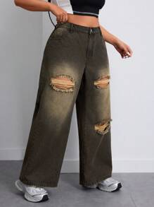 Jeans de mezclilla vintage desgastados y de grunge para mujeres de talla grande