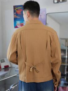 Claim Dot Áo khoác denim kaki nhung dáng rộng cổ điển dành cho nam - Màu Khaki - Xem 2