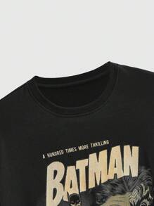 Batman X ROMWE Women Casual Loose Fit Cartoon Hero Character & Slogan Graphic Drop Shoulder Oversize T-Shirt, Summer Graphic Tee, Unisex