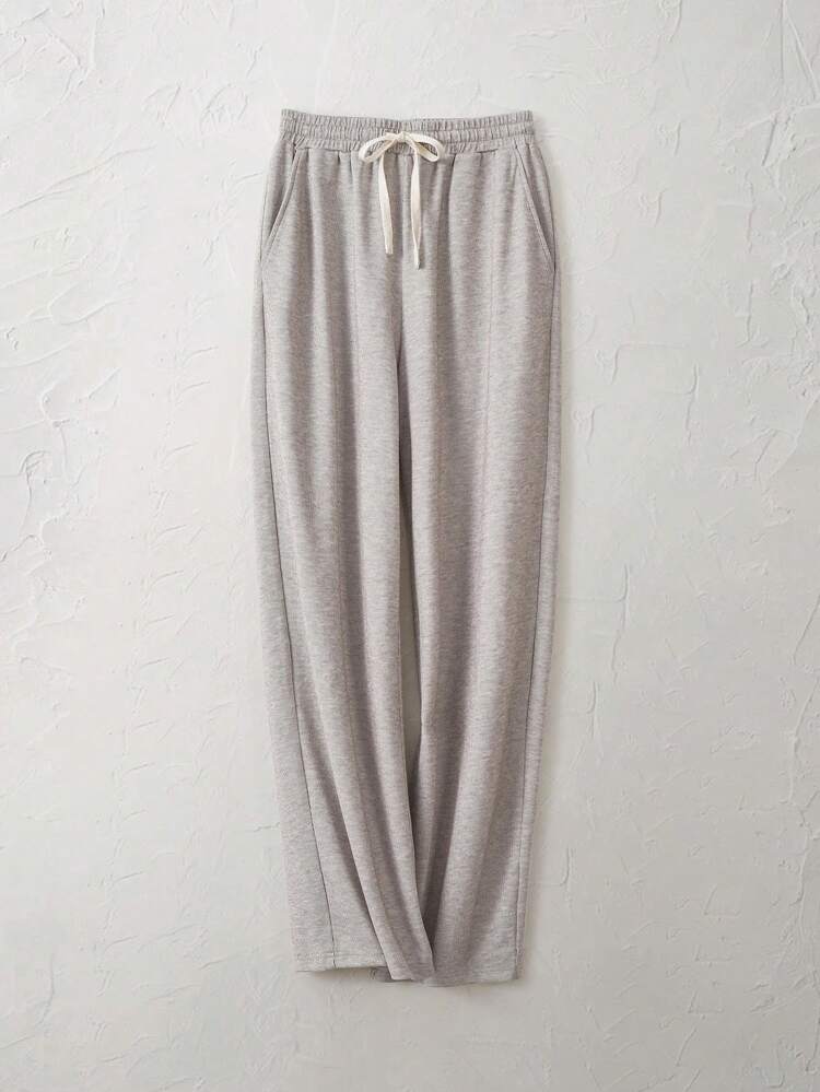 Pantalón de chándal casual de unicolor con cordón en la cintura para mujeres