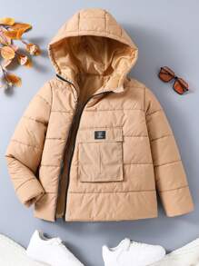 Tween Boys Casual Simple Padded Coat - Khaki - View 6