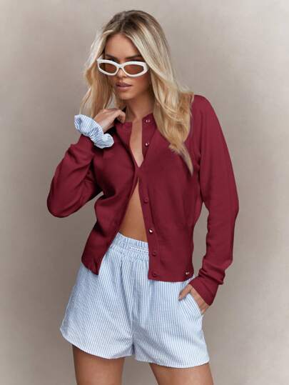 MISSGUIDED Vintage Style Ribbed Cardigan With Button Front Detail Fall Winter Essential Lightweight Layering Top Preppy College Look Classic Design Christmas