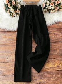 Plus Size Elastic Waist Straight Leg Casual Fashionable Street Style Pants - Black - View 2