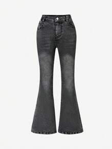 SHEIN Wildeya Pantalones acampanados elásticos de estilo vintage retro para niñas preadolescentes, otoño