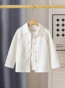 Young Boy Plain Textured Casual Shirt, Spring Autumn,Holiday,Summer,Travel - White - View 1