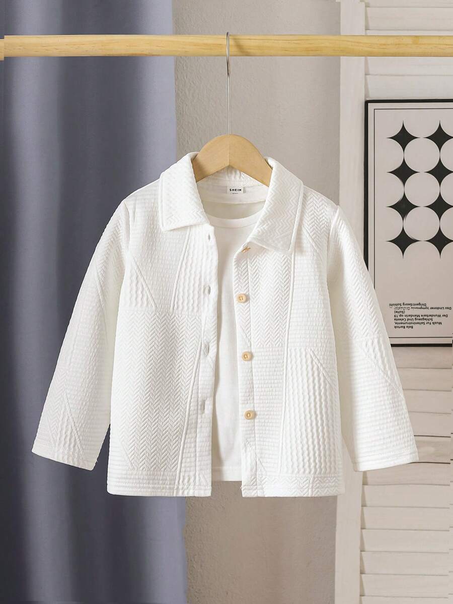 Young Boy Plain Textured Casual Shirt, Spring Autumn,Holiday,Summer,Travel - White - View 1