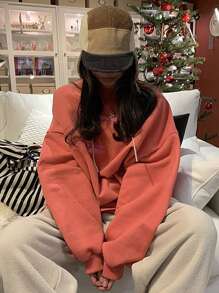 DAZY Women's Loose Letter Print Crew Neck Sweatshirt,Long Sleeve Tops,Fall Clothes - Burnt Orange - View 5