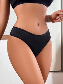 Women's Rhinestone Embellished Hollow-Out Circle-Linked Thong Panties - Black - View 4