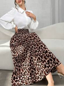 Modelyn 女士束腰豹纹 A 字裙，休闲与度假 - 棕色 - 查看 4