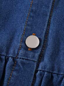 年轻女孩休闲学院风水洗蓝牛仔日常连衣裙，舒适秋冬新品 - 藍色 - 查看 5