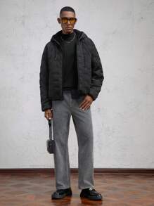 AKNOTIC Business Casual Men's Slim Fit Casual Hooded Thickened Padded Coat, Suitable For Winter