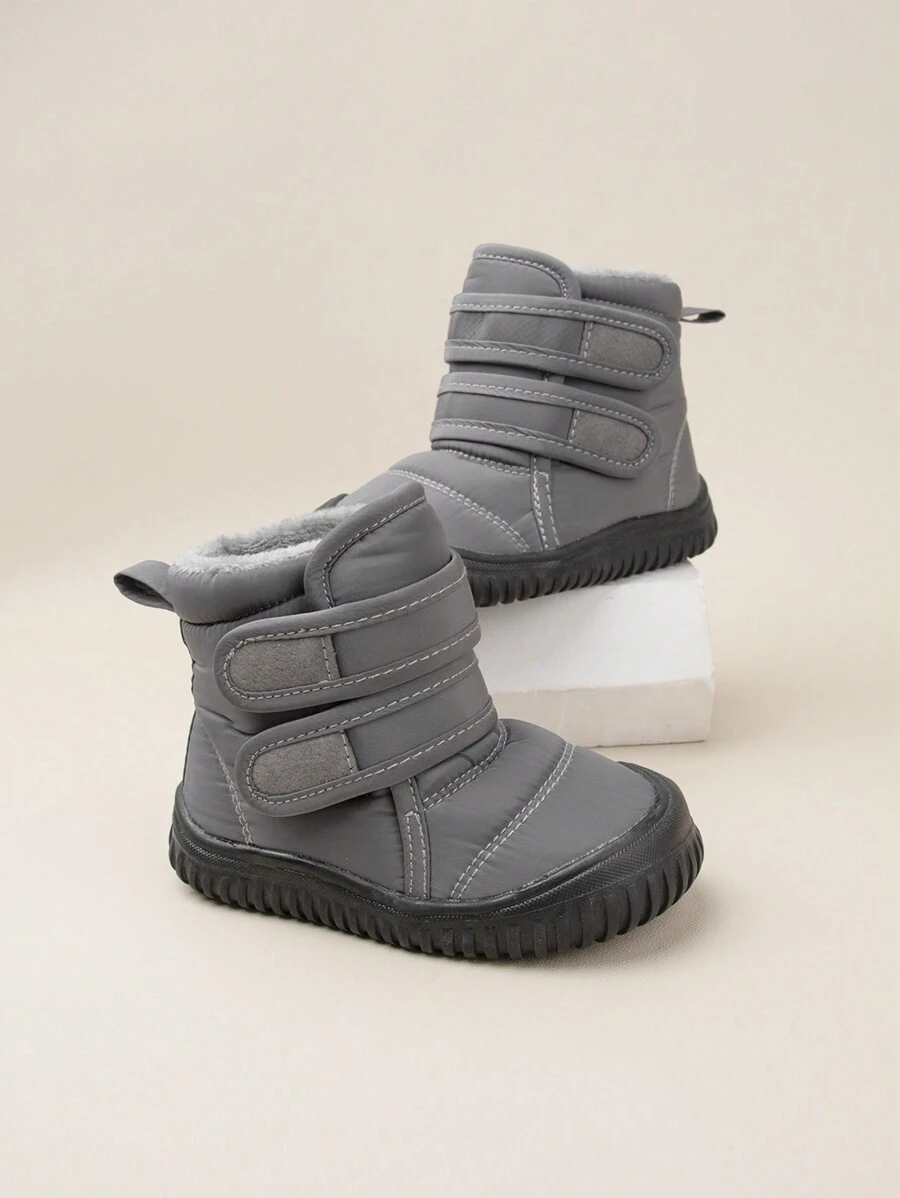 1 par de botas de nieve forradas térmicamente, casuales y sencillas con cierre de gancho y bucle, para niños pequeños, aptas para invierno
