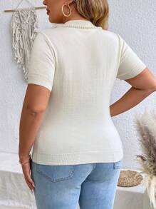 SHEIN CURVE+ Áo len dệt kim tay ngắn đính đinh tán thường ngày cỡ lớn cho mùa xuân và mùa thu - trắng - Xem 2