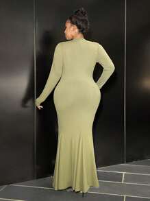 Slaydiva Plus Size Women's Elegant Formal Mermaid Dress With Long Sleeves, For Fall/Winter