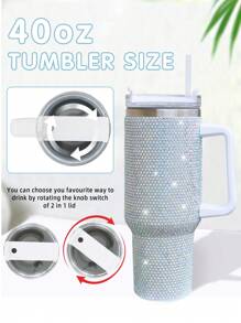 Bình nước giữ nhiệt bằng thép không gỉ 40oz, cốc và cốc có dung tích lớn có quai cầm, trang trí bằng đá giả kim cương và ống hút, bình nước cách nhiệt chân không dùng cho gia đình, văn phòng hoặc ô tô, trường học, cốc có thể tái sử dụng có ống hút nắp lật chống rò rỉ (màu trắng) làm quà tặng Giáng sinh cho ngày lễ - trắng - Xem 4