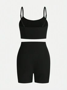 SHEIN Essnce 3 件套女士休闲轻便运动夏季性感时尚户外运动骑行网球旅行背心和紧身短裤和衬衫 - 紅色 - 查看 4