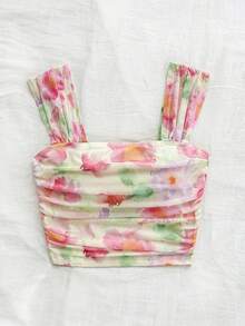Soleia Áo Babydoll in hoa cỡ lớn cho nữ, Áo sơ mi không tay thường ngày cho ngày trở lại trường, kỳ nghỉ - Nhiều màu - Xem 2