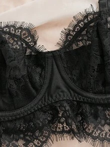 纯色性感蕾丝法式钢圈吊带背心 - 黑色 - 查看 4