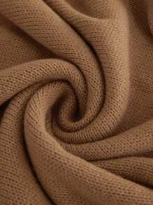 SHEIN LUNE 大码女式纯色圆领落肩长袖纽扣装饰休闲毛衣，适合冬季秋季穿着。 - 駝色 - 查看 5